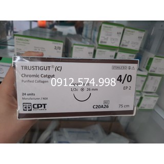 24 Tép chỉ Tự tiêu Chromic 4/0 CPT-chỉ phẫu thuật, chỉ thẩm mỹ
