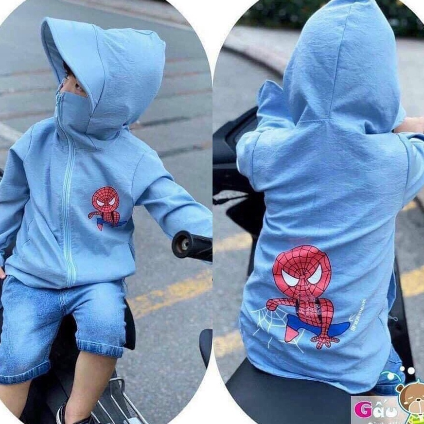 Áo chống nắng cho bé trai, họa tiết người nhện vải thông hơi thoáng mát