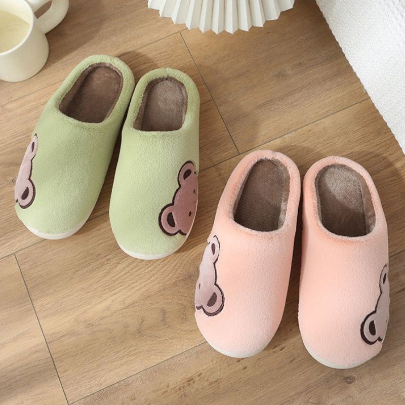 Dép bông đi trong nhà mùa đông hình gấu đế cao su êm chân dép lông siêu ấm