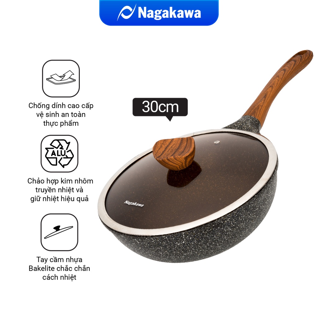 Chảo chống dính nguyên khối đáy từ Nagakawa NAG3054 (30cm) - Sử dụng được trên mọi loại bếp