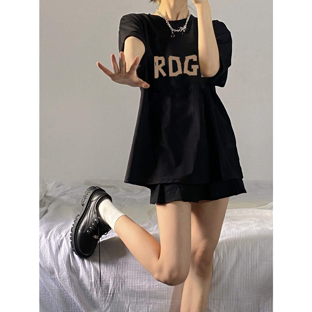 Xiaozhainv Áo Thun Tay Ngắn Cổ Tròn Dáng Rộng In Chữ Đơn Giản Phong Cách Hàn Quốc Thời Trang Cho Nữ