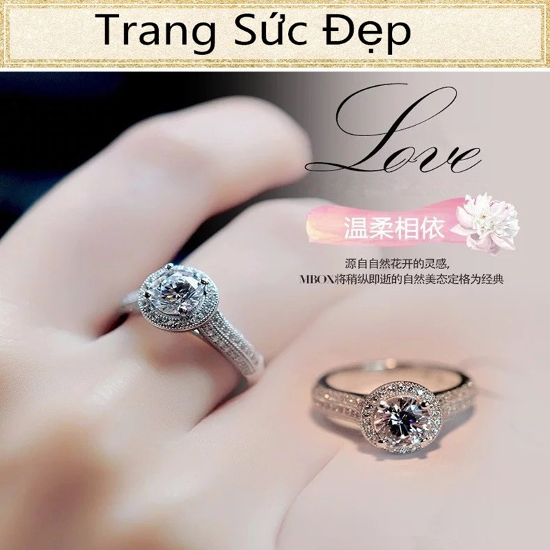 Nhẫn Đính Hôn Kim Cương Vàng Trắng Phong Cách Sang Trọng Thời Trang cho Nữ