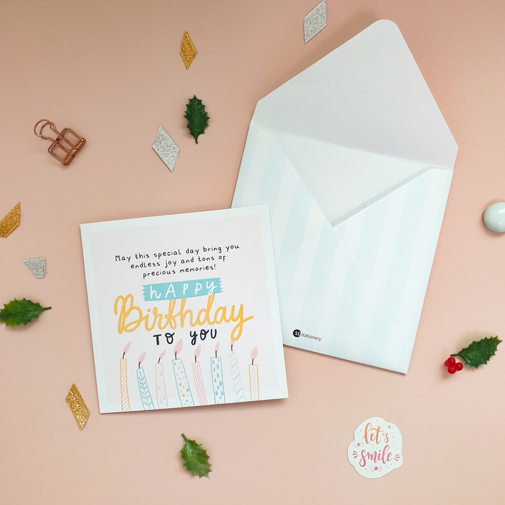 Thiệp chúc mừng sinh nhật 12x12 SDstationery SN3 PASTEL BLUE họa tiết cầu vòng màu xanh pastel trẻ trung tươi tắn