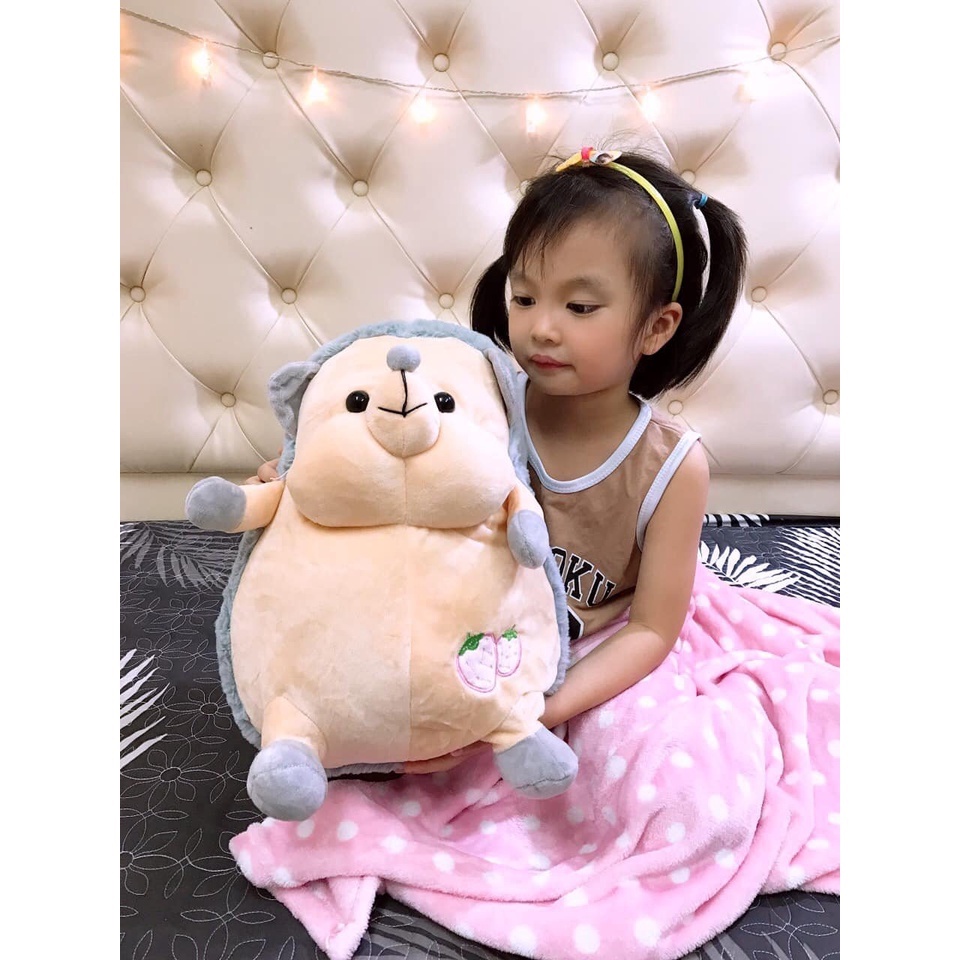 Gối gấu bông nhím  xinh  xám có kèm chăn 3in1 siêu mền mịn