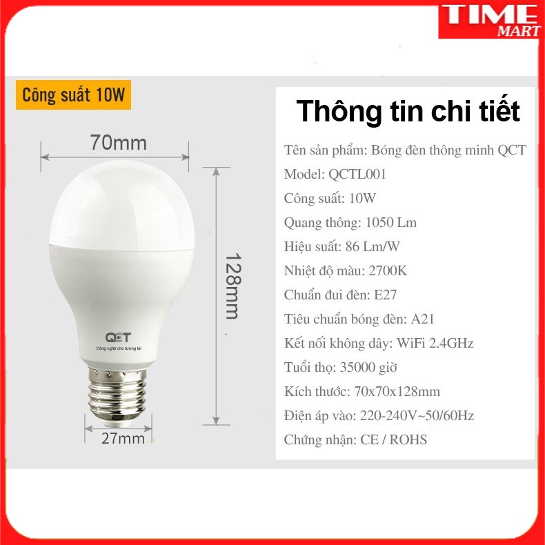Bóng đèn LED QCT thông minh 20w tương thích google và nhạc hiện đại và đẹp mắt [TIME_MART siêu thị tiện ích gia đình]