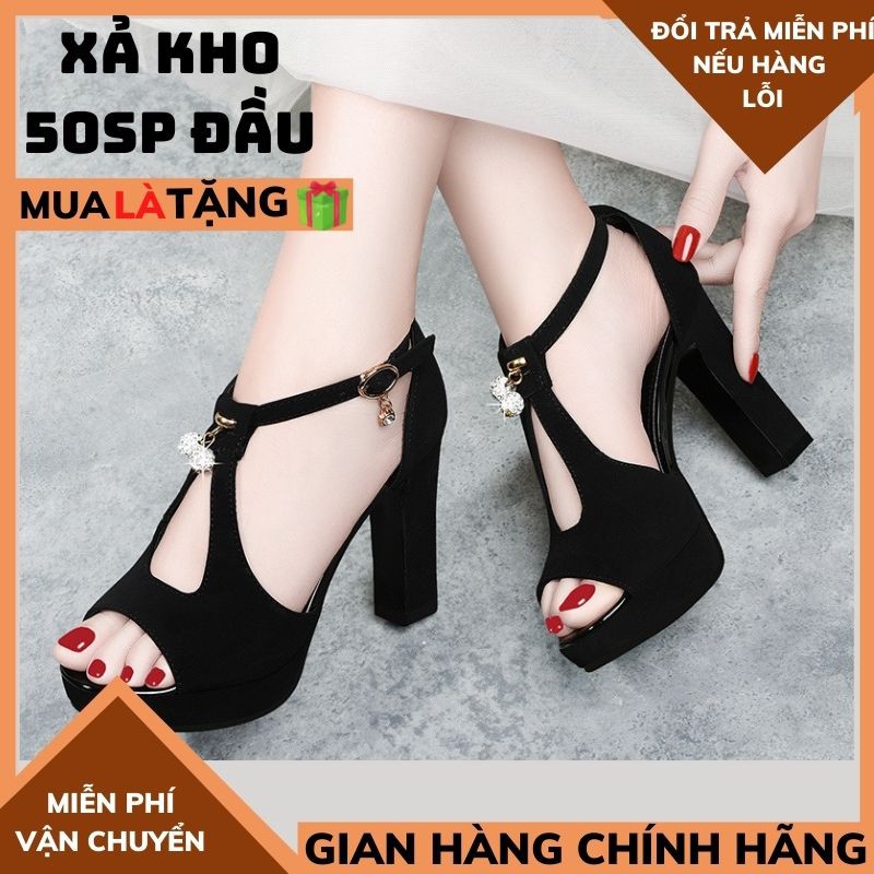 Dép cao gót nữ 🍀giày cao gót đính đá hở mũi đi êm chân bền đẹp chất da lộn phong cách hàn quốc THỜI TRANG 1989