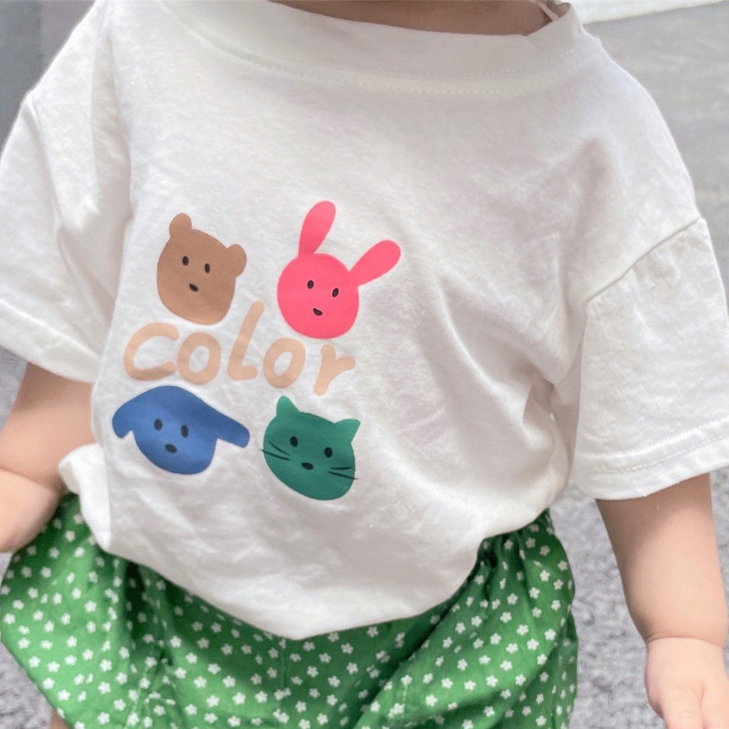 Áo thun 100% cotton tay ngắn cổ tròn dễ thương cho bé gái
