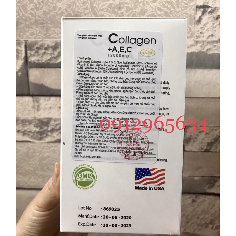 Collagen + A E C 12000mg Ahlozen Gold,  hàng nhập khẩu Mỹ chính hãng, làm chậm quá trình lão hóa, đẹp da, chống nhăn.. | WebRaoVat - webraovat.net.vn