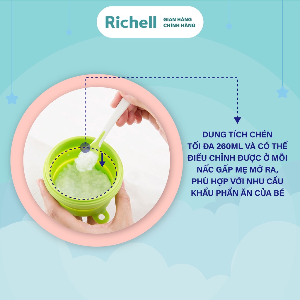 Chén ăn dặm gấp gọn kèm 2 muỗng mềm Richell Nhật Bản | Baby