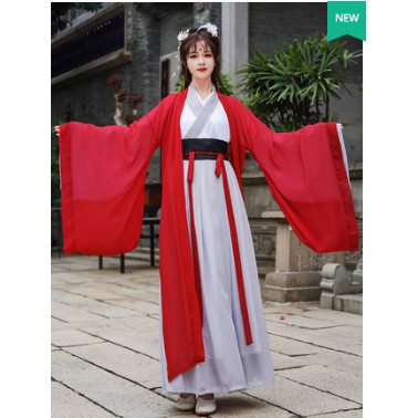 Set cổ trang Hán phục đỏ xám, cosplay hán phục