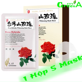 Mặt nạ lụa cao cấp Đài Loan Lovemore tinh chất hoa hồng Hybrida dưỡng ẩm làm mịn sáng da [1 hộp 5 miếng]