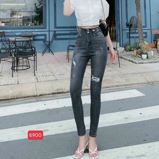Quần jean nữ chất co giãn, quần bò nữ xanh rách cạp cao nhiều mẫu PN ms601