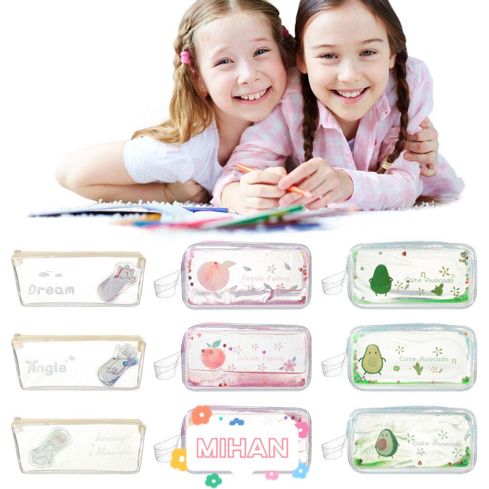 MIHAN1 School Supplies Quicksand Pencil Case High Capacity Cosmetic Bag Cartoon Pen Bag Transparent Organizer Peach Avocado Gifts Stationery Makeup Pouch/Multicolor