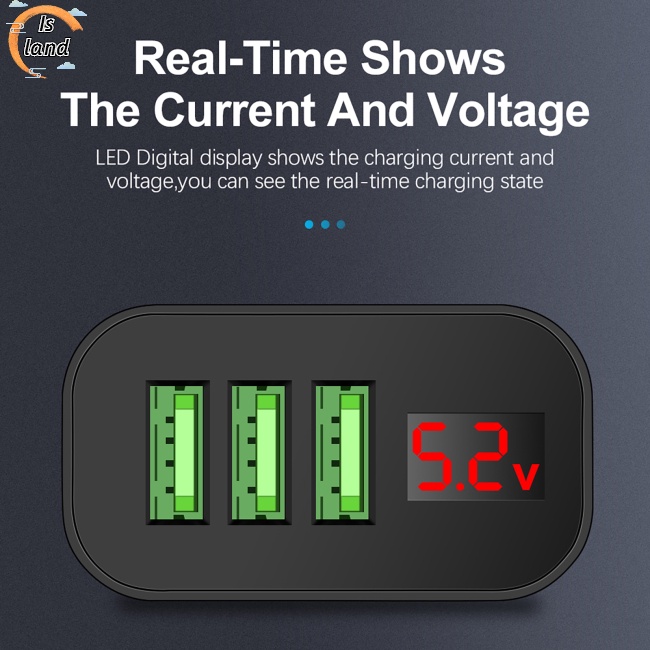 Củ Sạc Nhanh 5V / 3.1A 3 Cổng Usb Màn Hình Kỹ Thuật Số Cho Điện Thoại