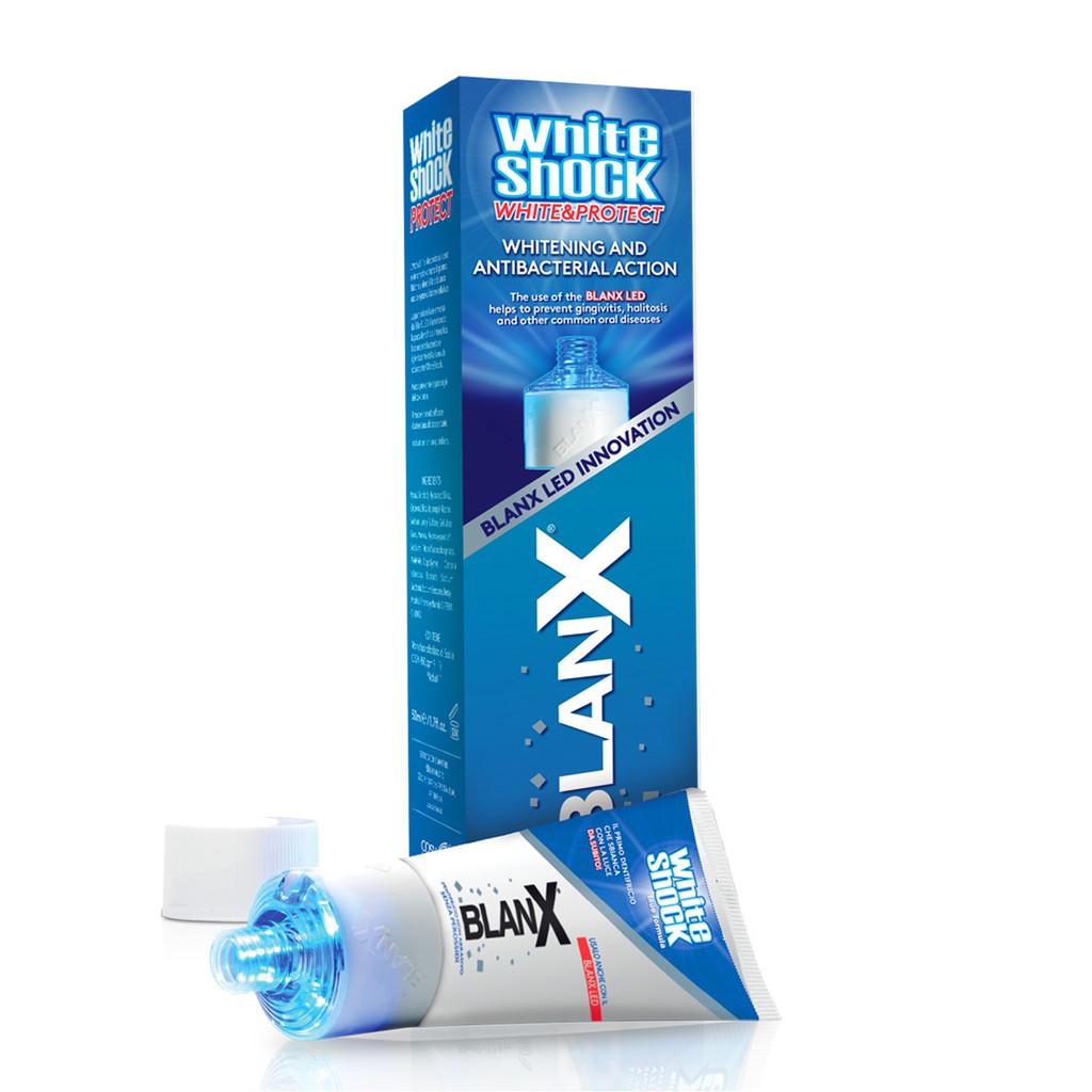 Kem Đánh Răng Blanx White Shock Power White Treatment Led Bite Trắng Sáng Kèm Đèn Led (50ml)