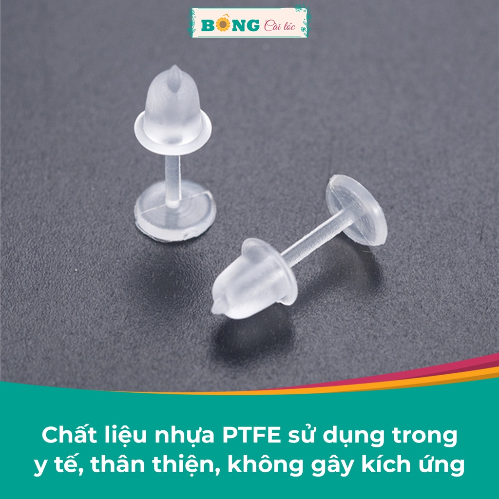 Bông tai cao su y tế trong suốt hình tròn giữ lỗ, không gây kích ứng BT100 - khuyên tai BÔNG Cài Tóc