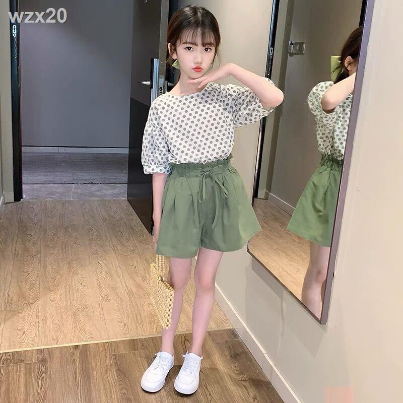 ♣Đồ bộ nữ, quần culottes ngắn mùa hè, học sinh cấp 1, 2 kiểu tây, họa tiết chấm bi trẻ em, đi biển cho bé gái