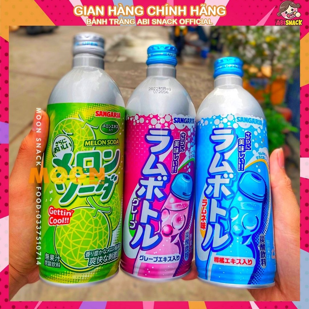 Nước ngọt Soda nhập khẩu chính hãng Nhật Bản Sangaria Ramu Bottle Vị Nho/Dưa Lưới/Truyền Thống Chai 500ml