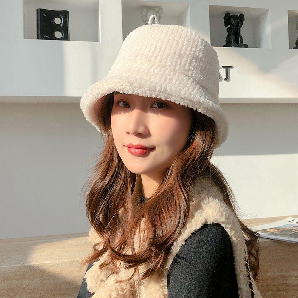 IVORY Mũ Bucket Chống Nắng Bằng Vải Bông Giữ Ấm Mùa Đông Thanh Lịch Cho Nữ