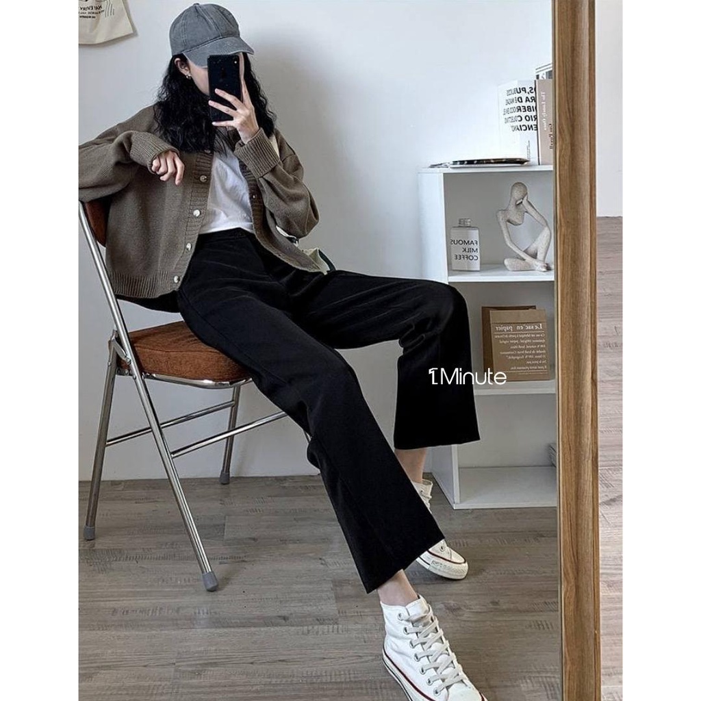 Quần đen ống rộng dài Ulzzang  - quần tây ống suông rộng culottes học sinh 1Minute
