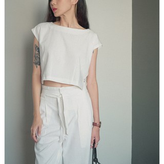 Áo Linen- Áo Croptop trắng đen