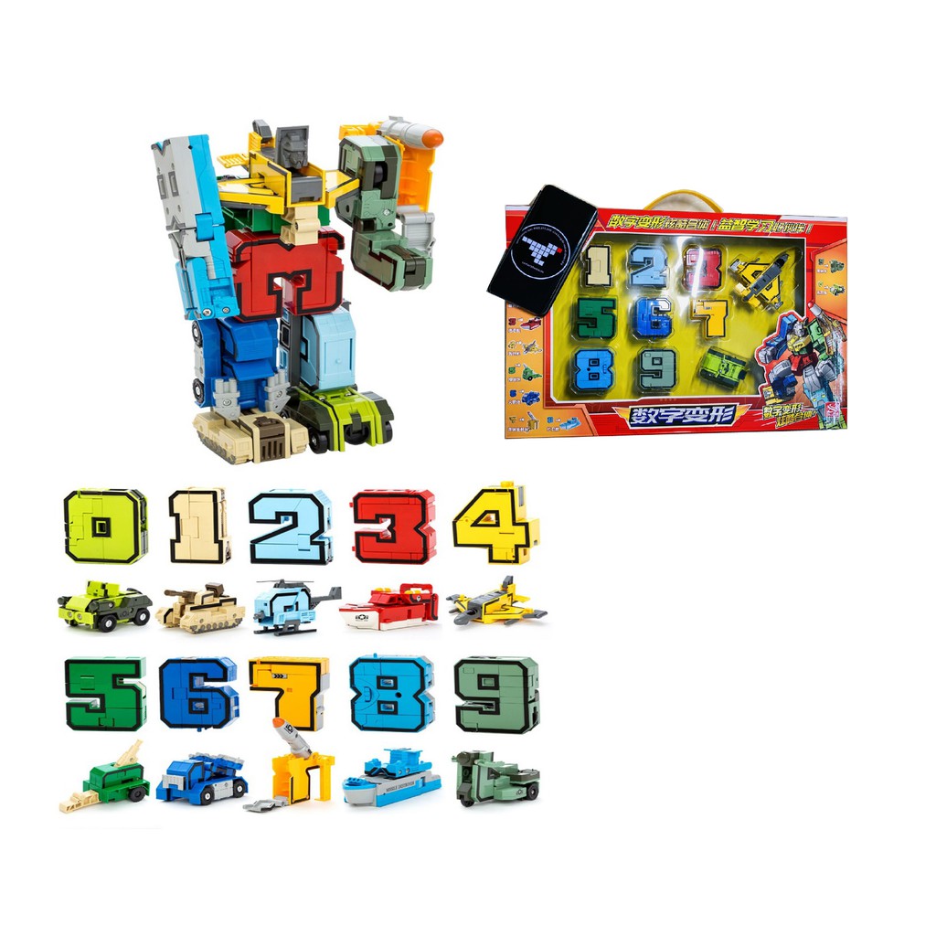 ĐỒ CHƠI CHỮ SỐ BIẾN HÌNH THÀNH Ô TÔ,MÁY BAY 2 TRONG 1 -GHÉP LẠI THÀNH ROBOT -BỘ 10 CHỮ