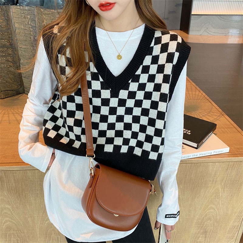 Áo croptop không tay phối sọc caro sành điệu