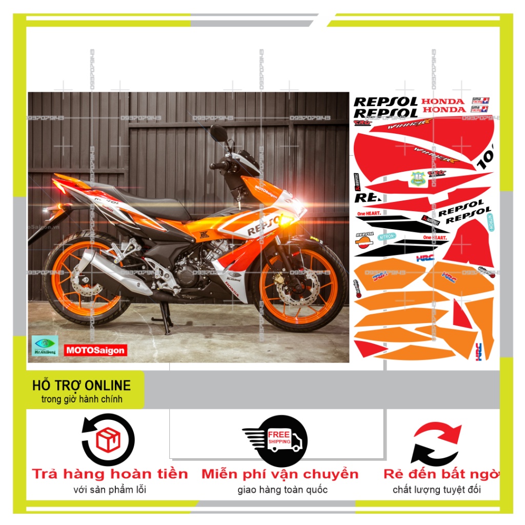 TEM XE WINNER X REPSOL DÁN XE TRẮNG CAM -- SHIN DECAL 2