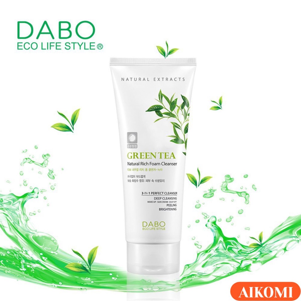 Sữa Rửa Mặt Trà Xanh Dabo Green Tea Natural Rich Foam 3in1 - Cleanser 180ml Chính Hãng Hàn Quốc