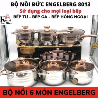 Bộ nồi đức 6 chiếc engelberg vung kính, nồi inox 304 chính hãng công nghệ đức bếp từ, bếp ga, bếp hồng ngoại