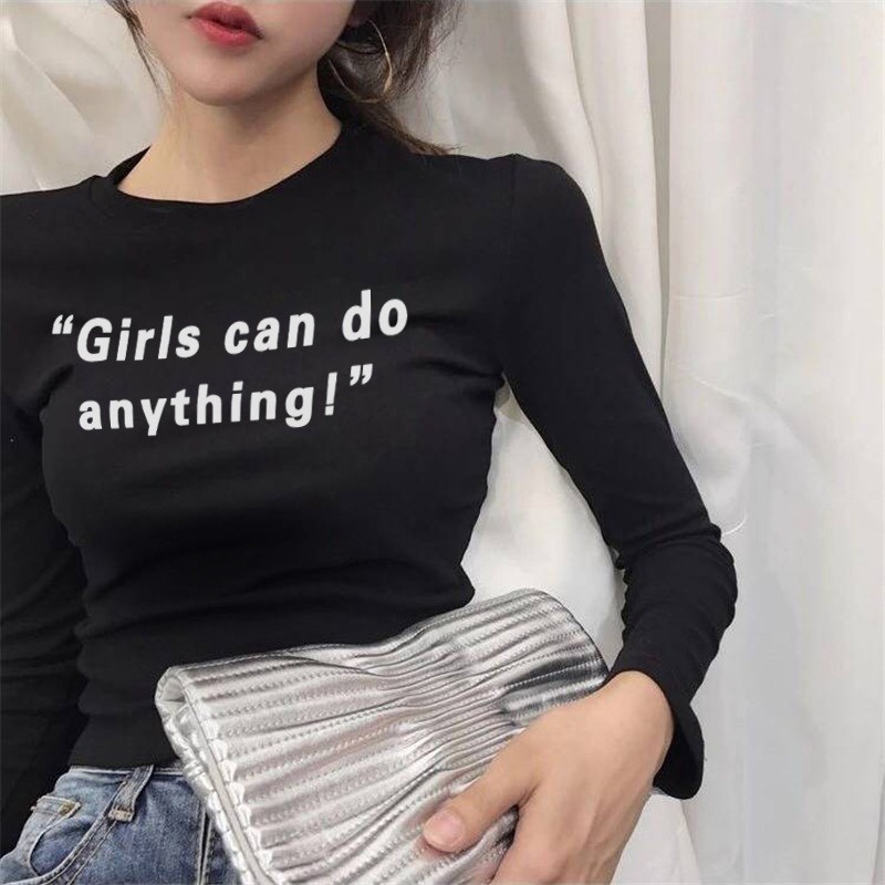 Áo thun tay dài cổ tròn thiết kế dáng ôm cho nữ
