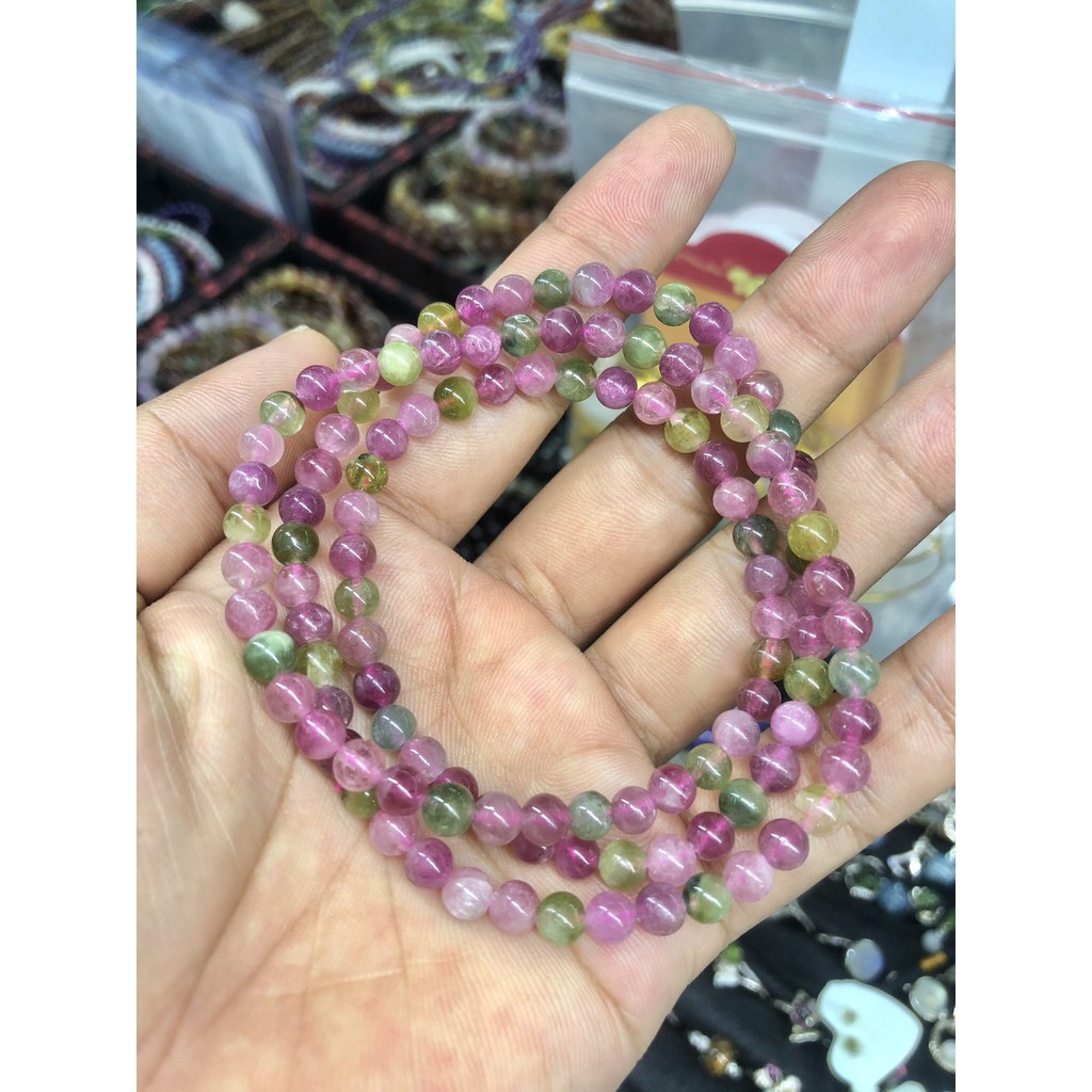 Vòng đeo tay, lắc tay phong thủy quấn 3 vòng đá tourmaline