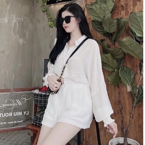 Set đồ nữ, Set áo sơ mi đũi trắng đuôi tôm mix quần đùi trắng bao đẹp[Ảnh thật] | BigBuy360 - bigbuy360.vn