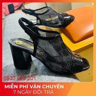 Giày sandal cao gót nữ đế vuông 7cm quai hậu phối lưới cao cấp Ro259 - Bảo hành 12 tháng - Đổi hàng nếu không ưng ý
