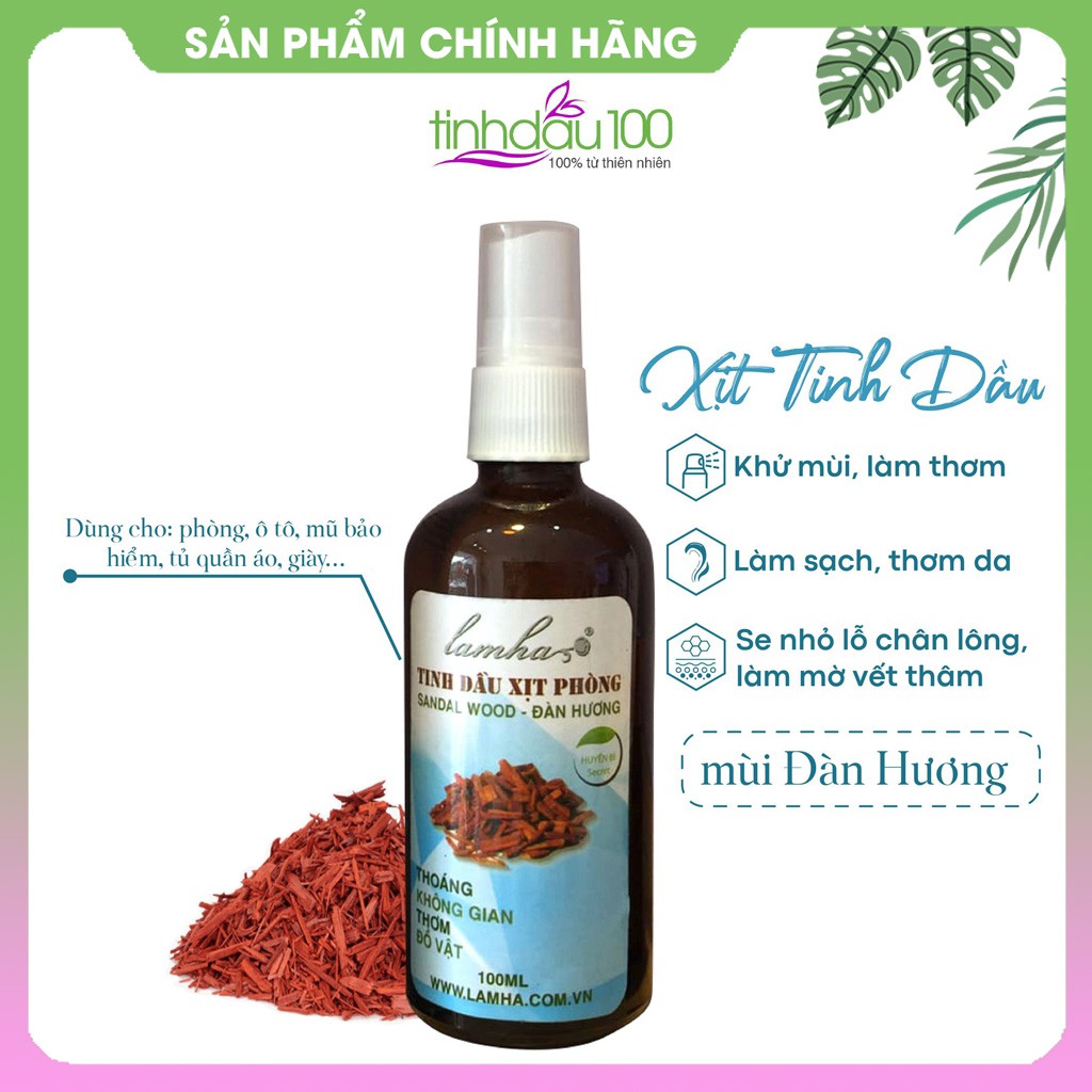 Tinh dầu xịt phòng gỗ đàn hương Lam Hà khử mùi, làm thơm phòng chai 100ml Tinh Dầu 100 Shop