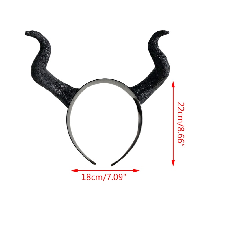 YOI Halloween Witch Black Long Ox Horn Headband Evil Queen Cosplay Glitter Hair Hoop