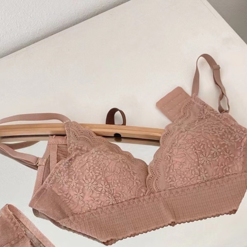 Áo Ngực cotton Siêu Mỏng Không Gọng Thép Phối Ren Thêu Họa Tiết Phong Cách Retro