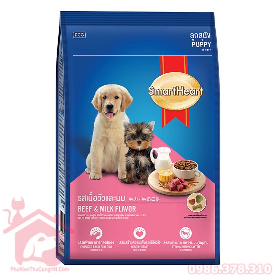 [Mã 66FMCGSALE hoàn 8% đơn 500K] Smart Heart Puppy 400g Thức ăn dành cho chó con vị thịt bò và sữa gói