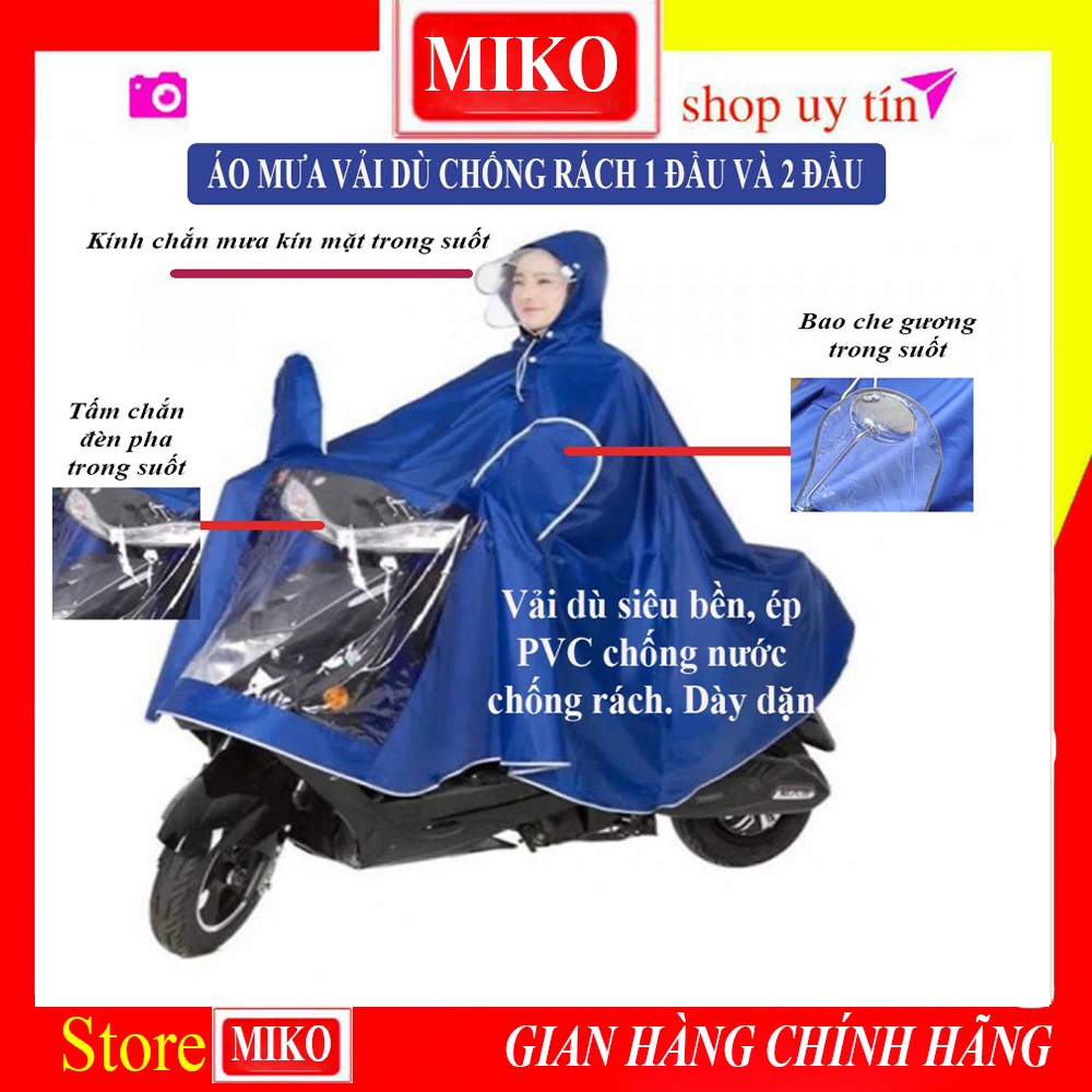 Áo Mưa Phản Quang Vải Dù , Áo Mưa 1 Đầu và 2 Đầu, Ép PVC Chống Nước Chống Rách có kính che mặt 360 độ cao cấp