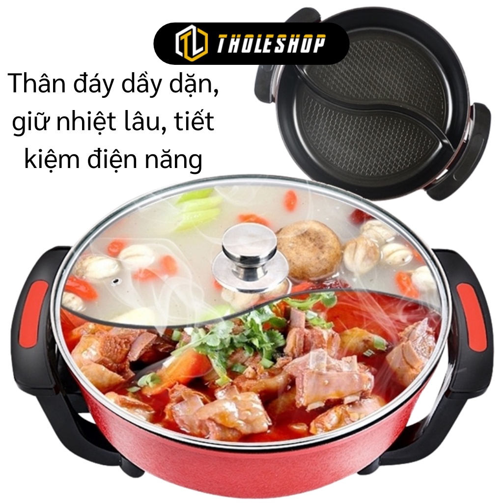 Nồi Lẩu Mini - Nồi Nấu Lẩu Điện 2 Ngăn Đa Năng, Dung Tích 6L, Siêu Chống Dính 9264