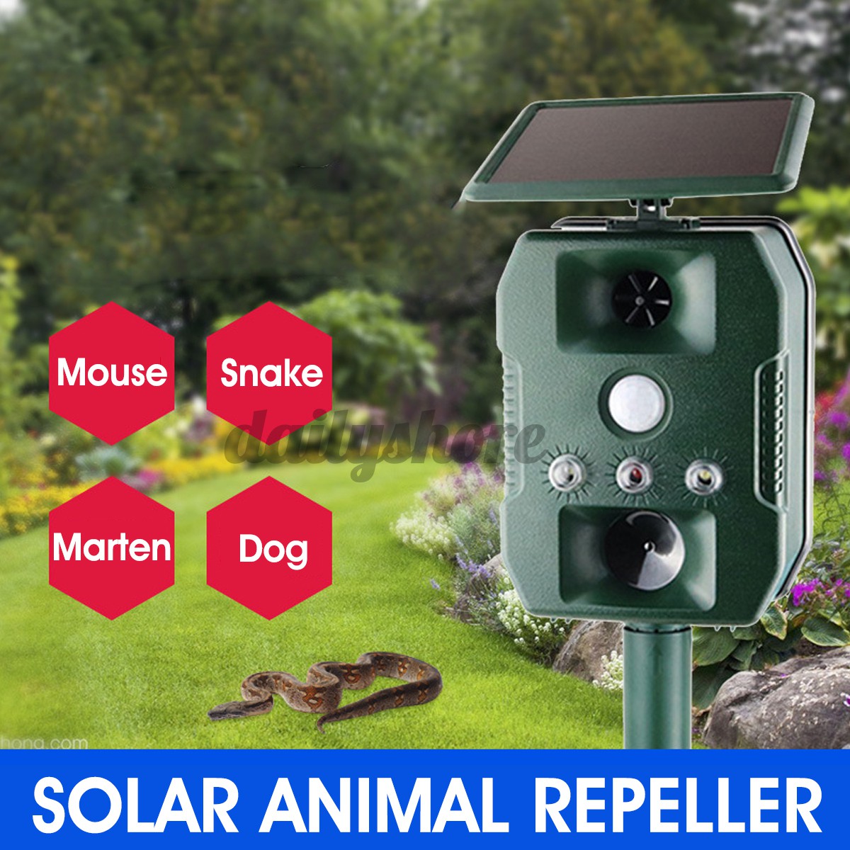 Infrared Sensor Ultrasonic Animal Control Flashing Repeller Outdoor Garden Home