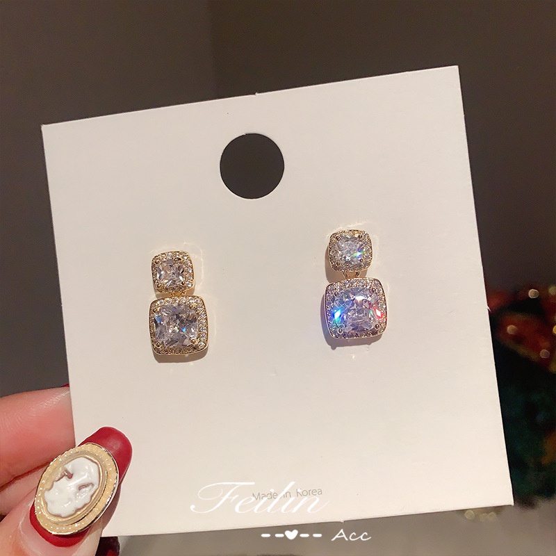 Bông Tai Mạ Bạc 925 Kiểu Hình Học Đính Kim Cương Phong Cách Mới 2022