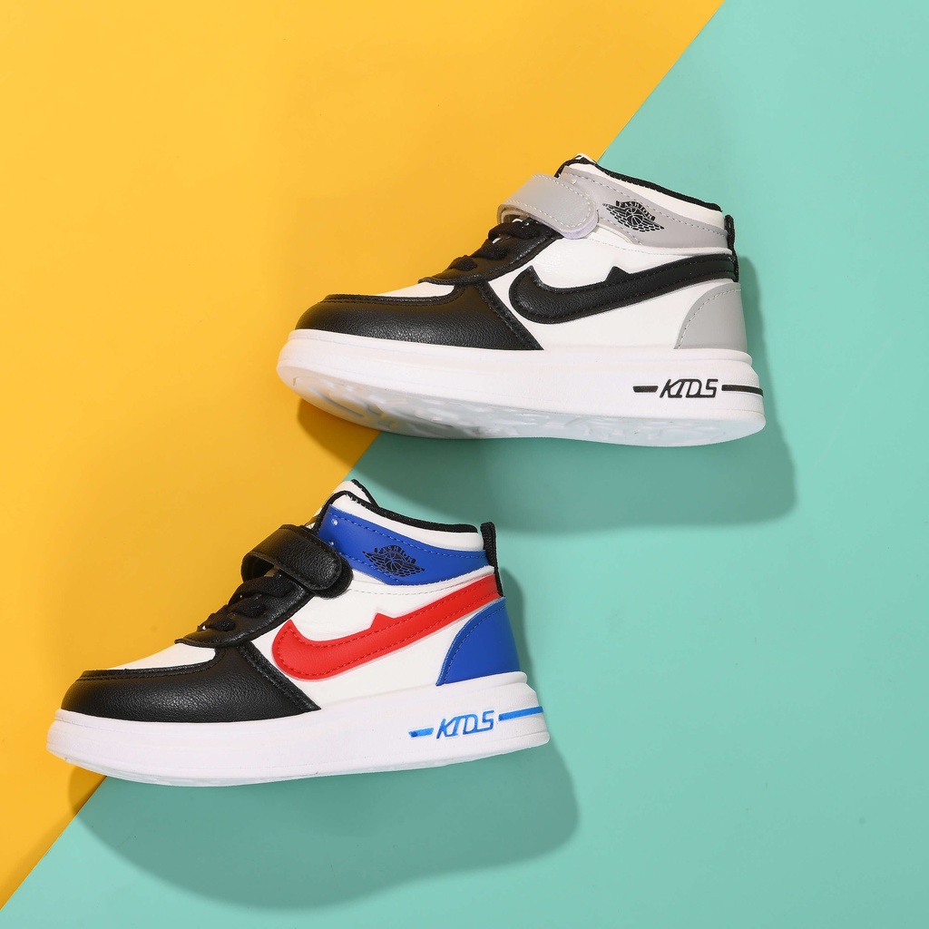 Giày Sneaker Trẻ Em 2 Đến 14 Tuổi Đi Được Cả Bé Trai Và Bé Gái Thiết Kế Cổ Cao Chất Liệu Da PU Đế Cao Su Non Mềm Mại