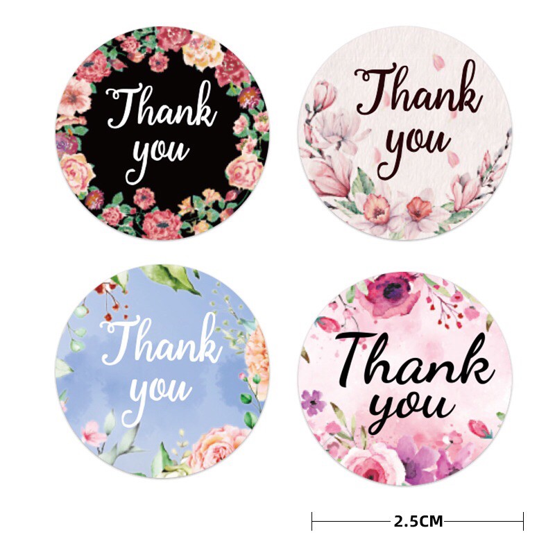 Cuộn 500 Sticker Chữ &quot;Thank You&quot; Có Keo Dán Sẵn 25mm