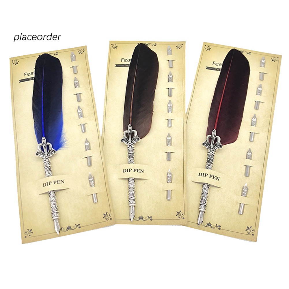 Vintage Feather Quill Dip Fountain Pen Smooth Writing Supplies Stationery Gift