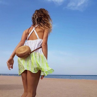 Túi mây tre đan / túi cói đi biển / có lót vải / đường kính 18 cm