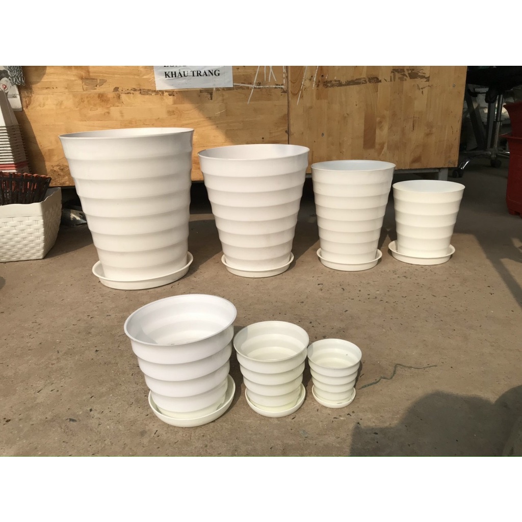 (18x16cm kèm đĩa) Chậu nhựa vòng tròn mimi to trồng hoa, cây cảnh siêu xinh (VT18)