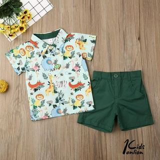 Bộ Áo Sơ Mi Ngắn Tay In Họa Tiết Hoạt Hình + Quần Short Cho Bé Trai