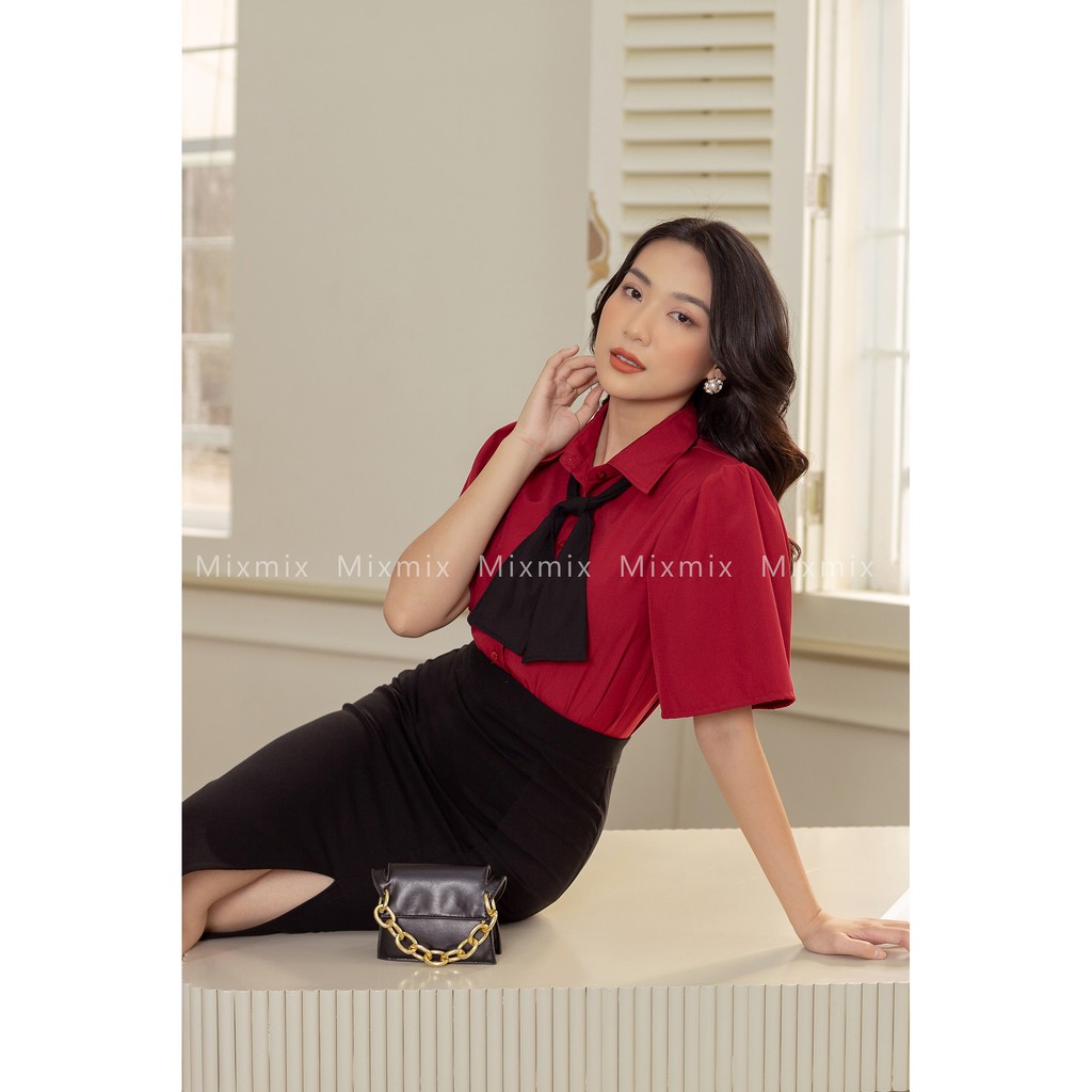 Áo Sơ mi Kate Ý tay ngắn phồng Jesse- MIXMIX - Hàng thiết kế - hình thật shop chụp