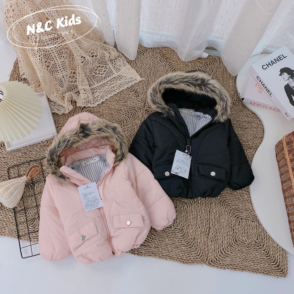 Áo Phao Bé Gái Có Mũ Chống Nước Cao Cấp / Áo Parka Mũ Lông Bé Gái, Chất Liệu Cotton, Chất Phao Dày Dặn / KiD88